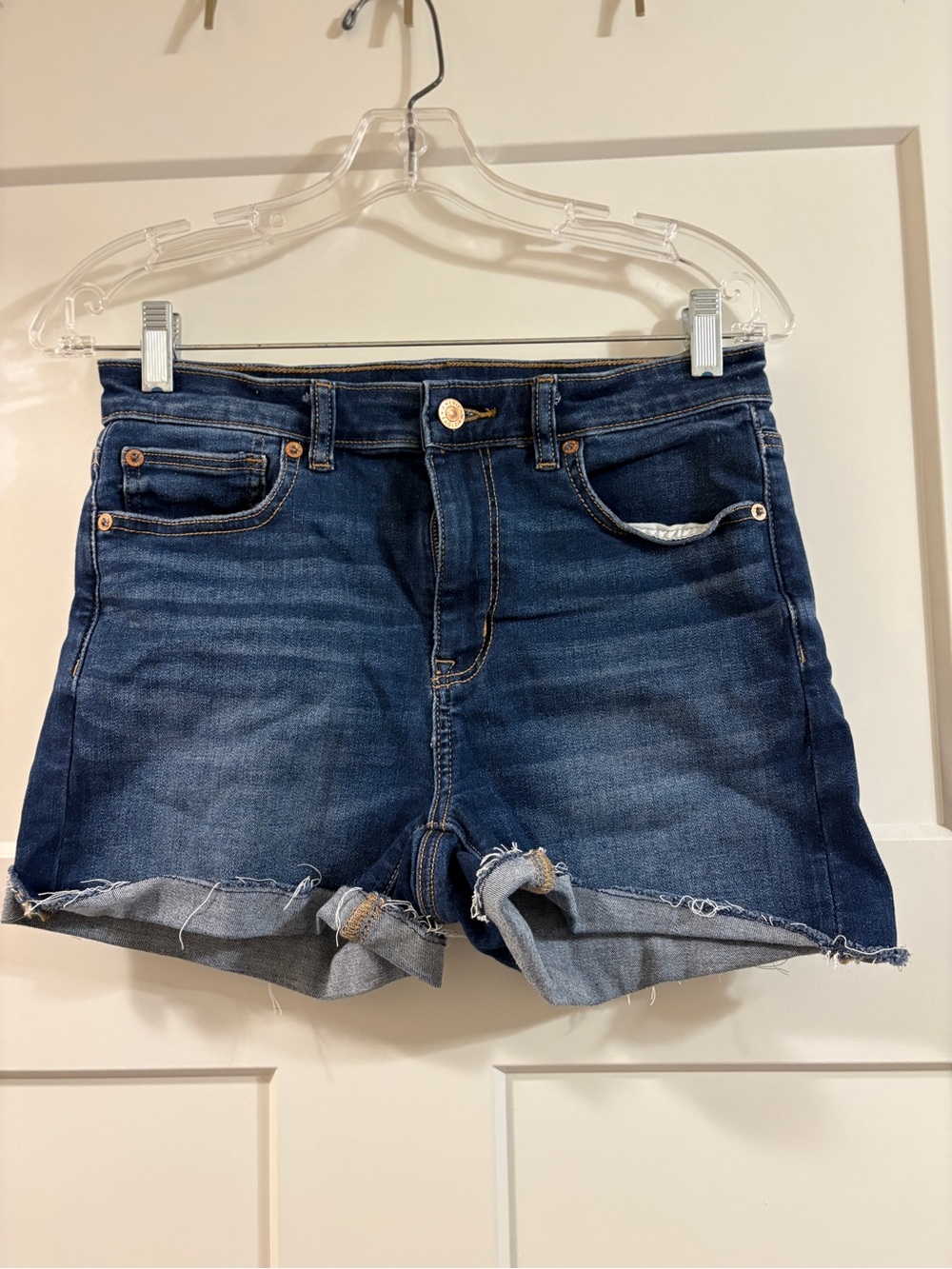 American Eagle Outfitters Dark Blue Rolled-Hem Denim Shorts